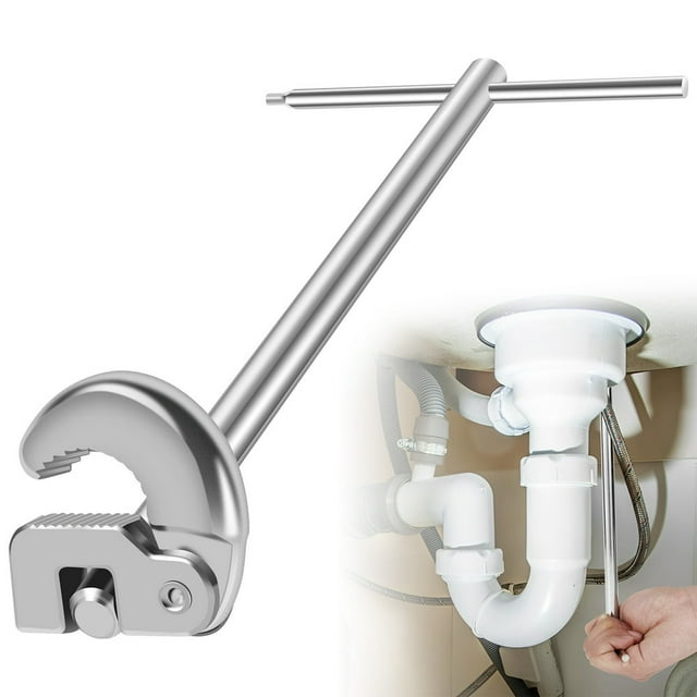 Clé de Lavabo 3/8 Pouces à 1-1/4 Pouces Capacité de Mâchoire Réglable Évier Clé Métal Plombier Bassin Clé Outil Écrous Multifonctions Boulons Clé pour Installer Lavabo (Argent)