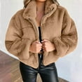 thumbnail image 4 of Women's Winter Warm Short Coat Lapel Zipper Fleece Jacket Coat with Pockets, 4 of 9