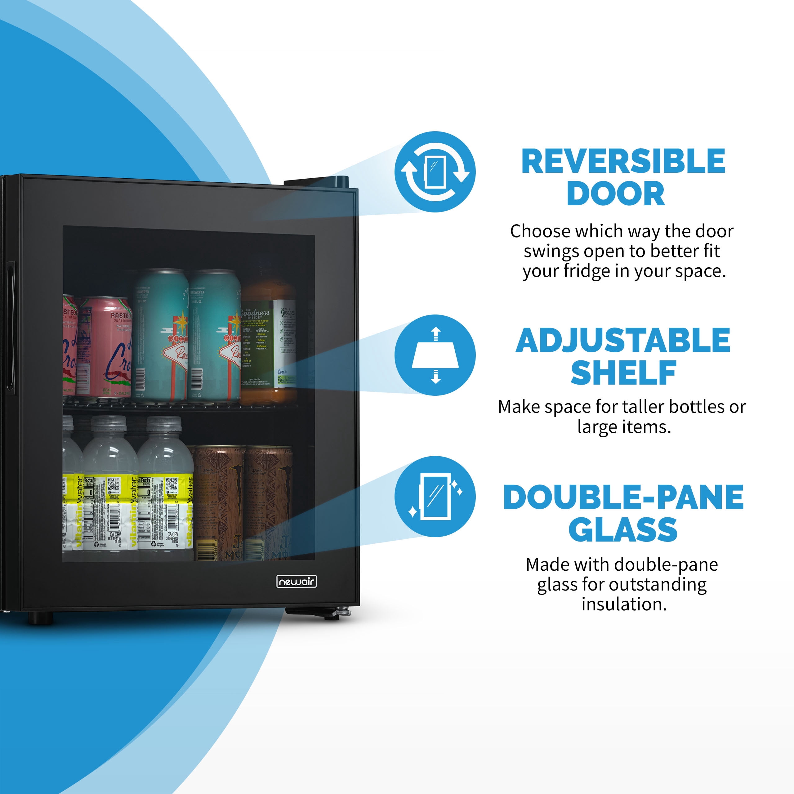 Newair 60-Can Beverage Refrigerator with Glass Door, Freestanding, Black Stainless Steel