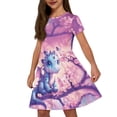 thumbnail image 2 of Binienty Western Dragon Girls Dress Size 3-4 Comfy Soft Cherry Blossom Short Sleeve Casual Dress Teen Lightweight Tunic Sun Dress with Pockets Kids Summer Outfits, 2 of 6