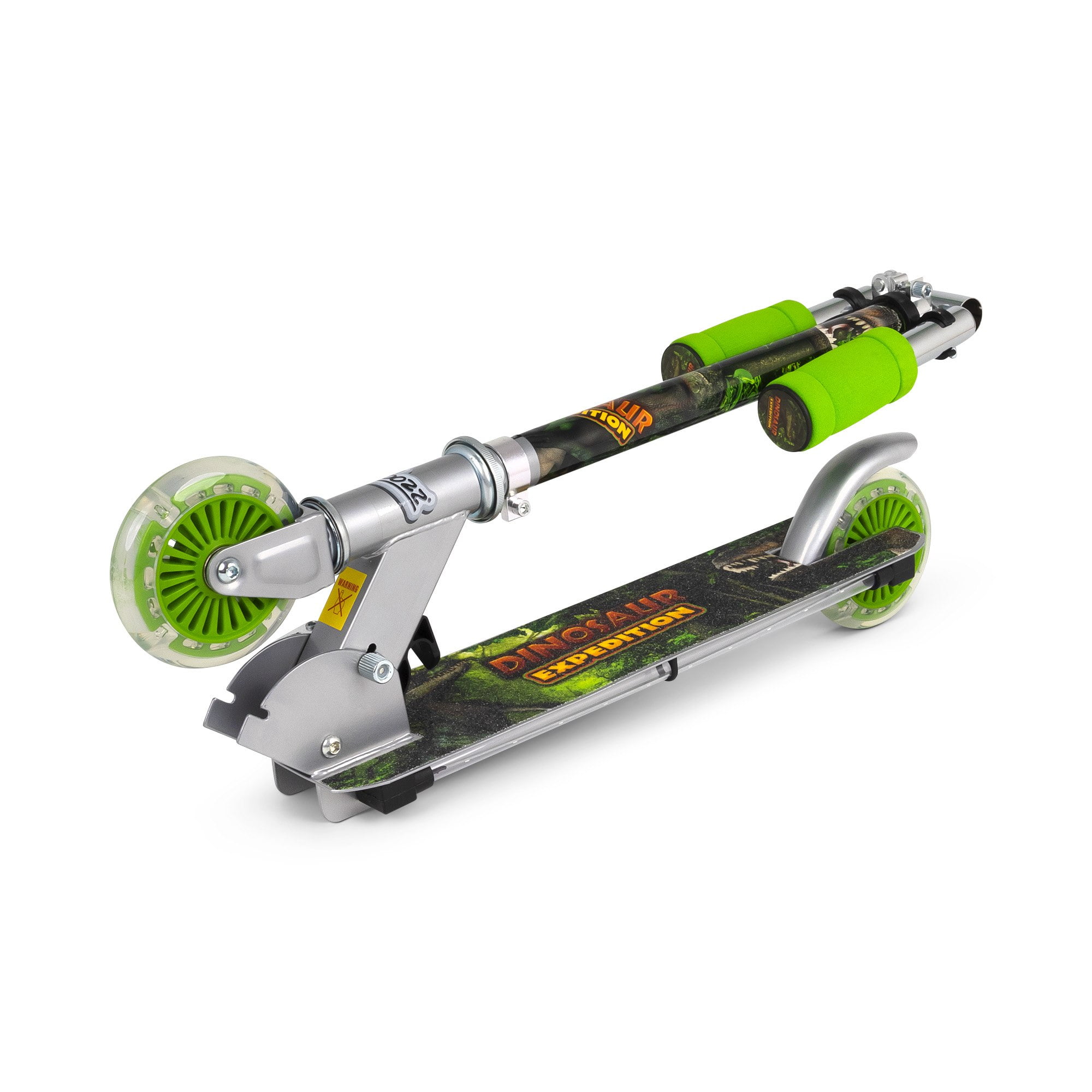 Ozbozz: Flashing Scooter - Dinosaur - Light-Up Wheels & Deck, Adjustable Height, 2 Wheel Outdoor Ride-On, Foam Handles, Foldable, 100lb Limit, Kids 5+