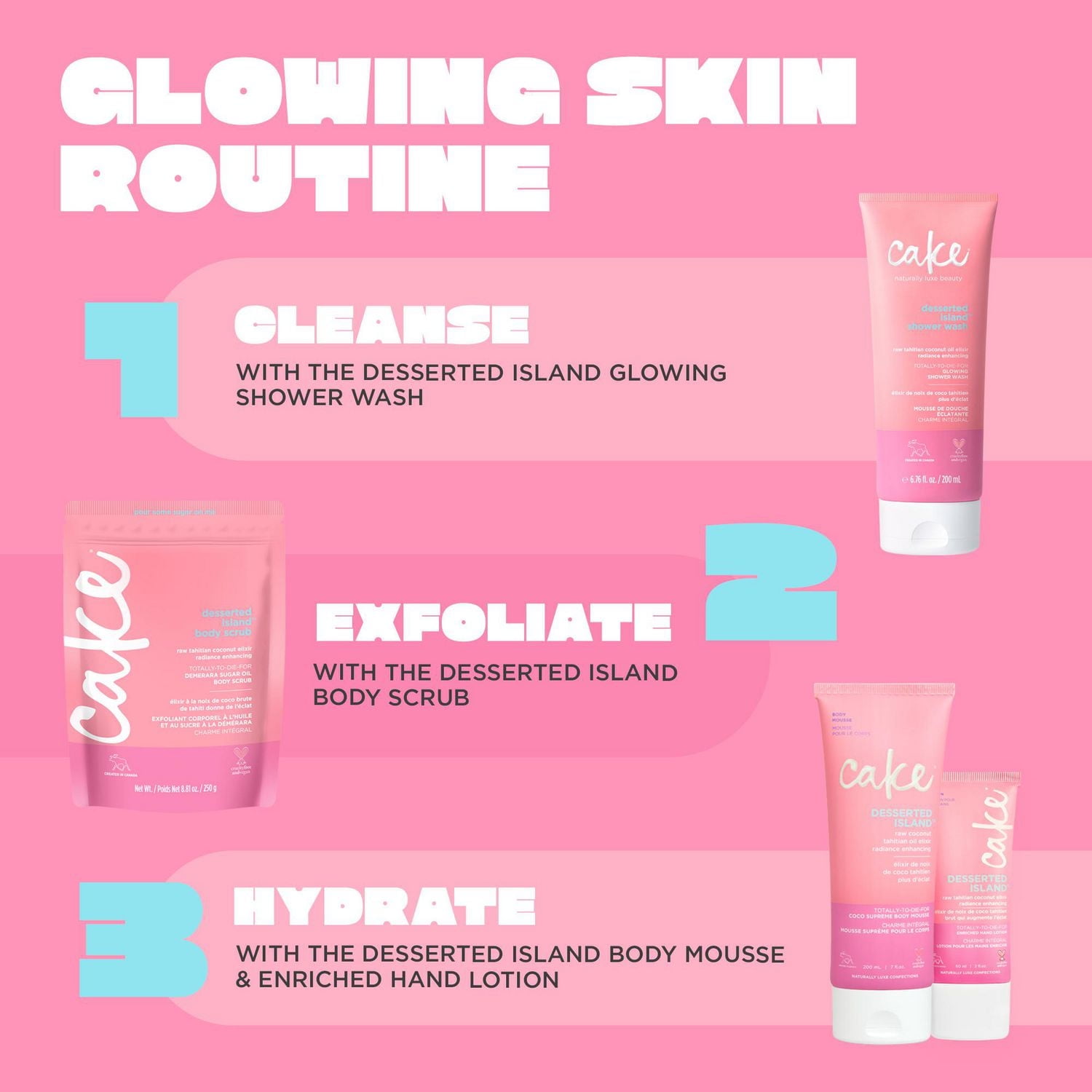 Cake Beauty Glowing Body Wash, Desserted Island – Hydrating & Radiance Enhancing – For Dry Skin – Coconut Oil & Aloe Leaf Juice – 200 ml