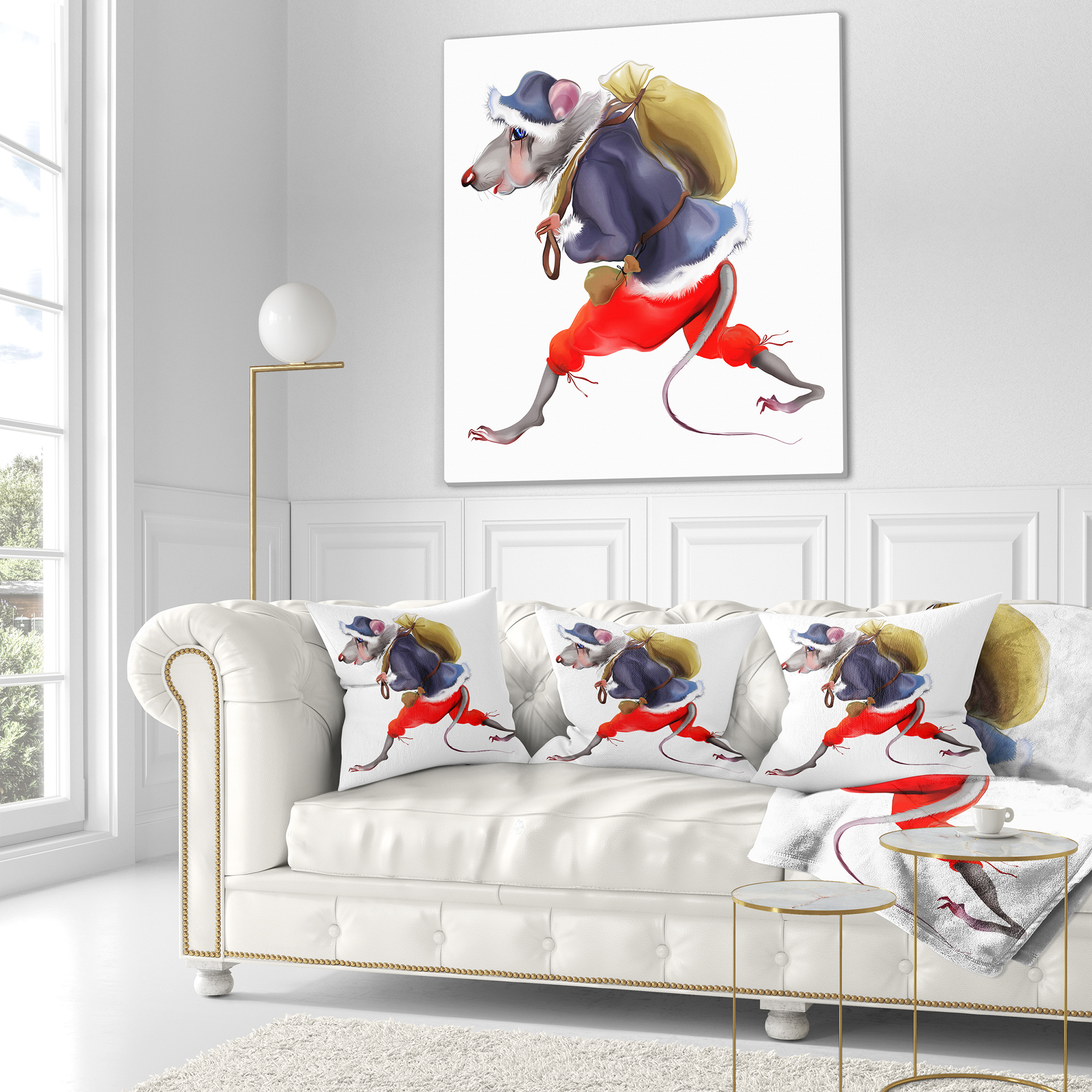 Designart Rat in Santa s Dressing - Abstract Throw Pillow - 18x18