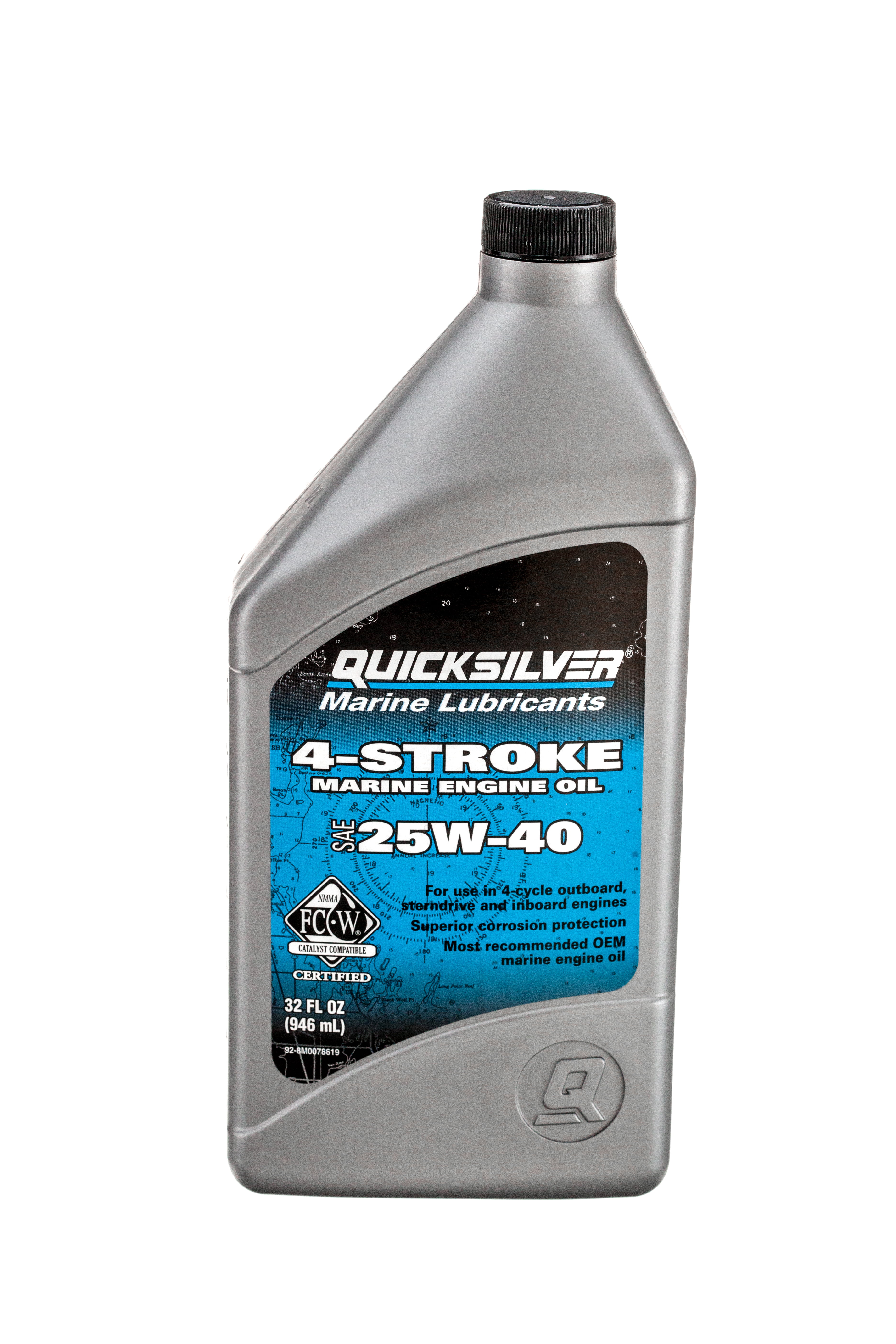 Quicksilver 4-Stroke Marine Engine Oil SAE 25W-40 – 1 Quart – 8M0078619