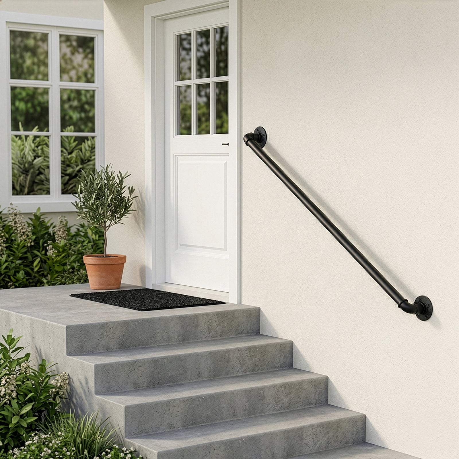 4ft Iron Courtyard Stair Handrail, Black