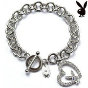 Playboy Bracelet Open Heart Bunny Charm Swarovski Crystals Platinum Pltd Toggle
