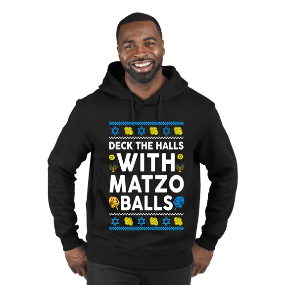 Wild Bobby Deck The Halls With Matzo Balls Hanukkah Sweater | Holiday Premium Graphic Hoodie Sweatshirt