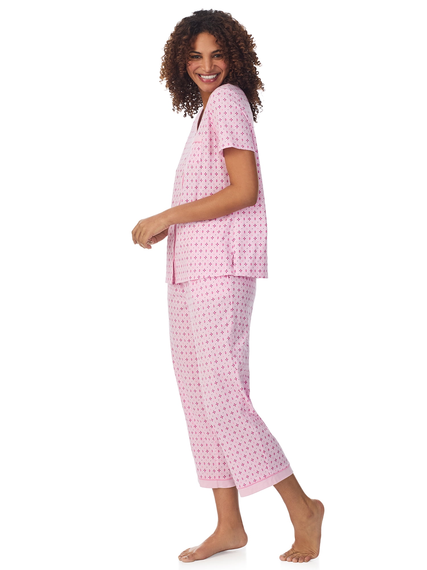 Aria Short Sleeve 100% Cotton Cropped Pajama Set with Pockets, Women’s Sizes S-3X