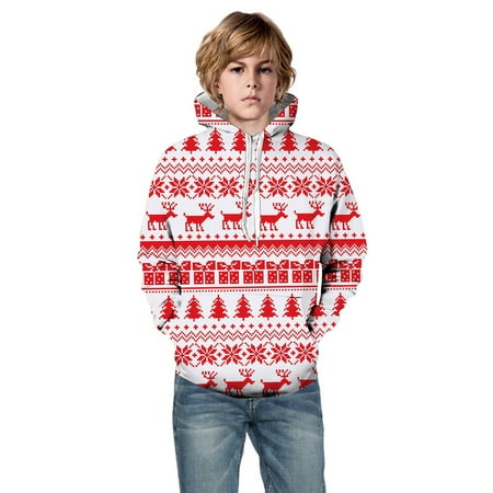 

Girls Sweatshirt Unisex 3D Christmas New Year S Pattern Pocket Drawstring Cute Soft Comfort Pullover for Girls