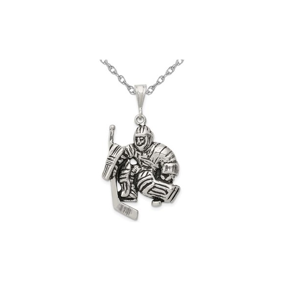 Gem & Harmony Sterling Silver Hockey Goalie Charm Pendant Necklace with Chain for Men