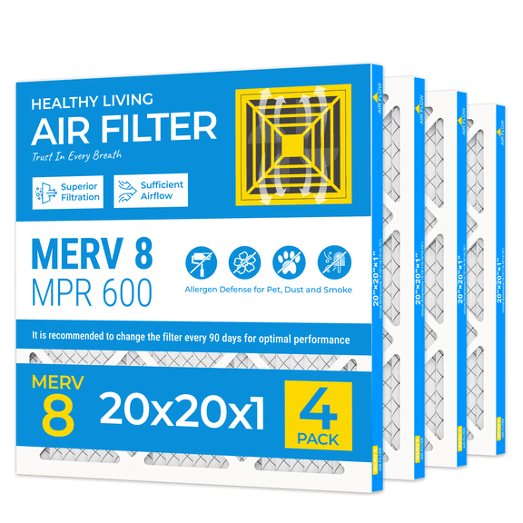 SUIXINEYI MERV8 20x20x1 Air Filter Pleated Odor Remove MPR600 HVAC Furnace for Home,4 Filters