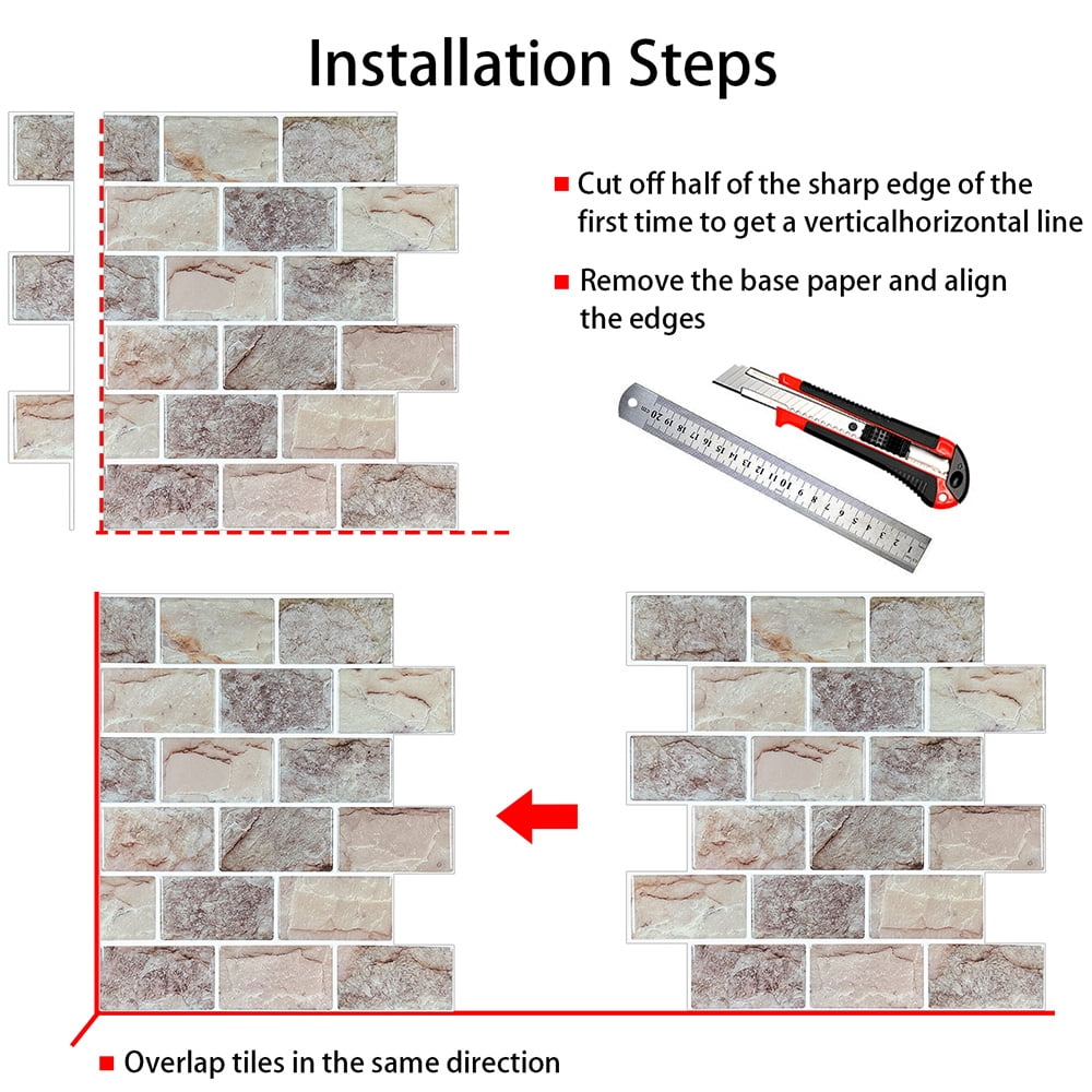 Clever Mosaics 3D Thicker Self-Adhesive Vinyl Faux Stone Brick Backsplash Tiles 10 Pieces