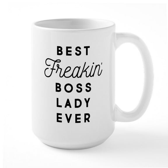 CafePress - Best Freakin' Boss Lady E - 15 oz Ceramic Large White Novelty Mug