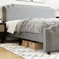 thumbnail image 5 of Homhougo Queen Bed Frame with Headboard, Velvet Upholstered Platform Bed Frame Queen with Rivet Decor, Heavy Duty, No Box Spring Needed, Easy Assembly, Gray, 5 of 6