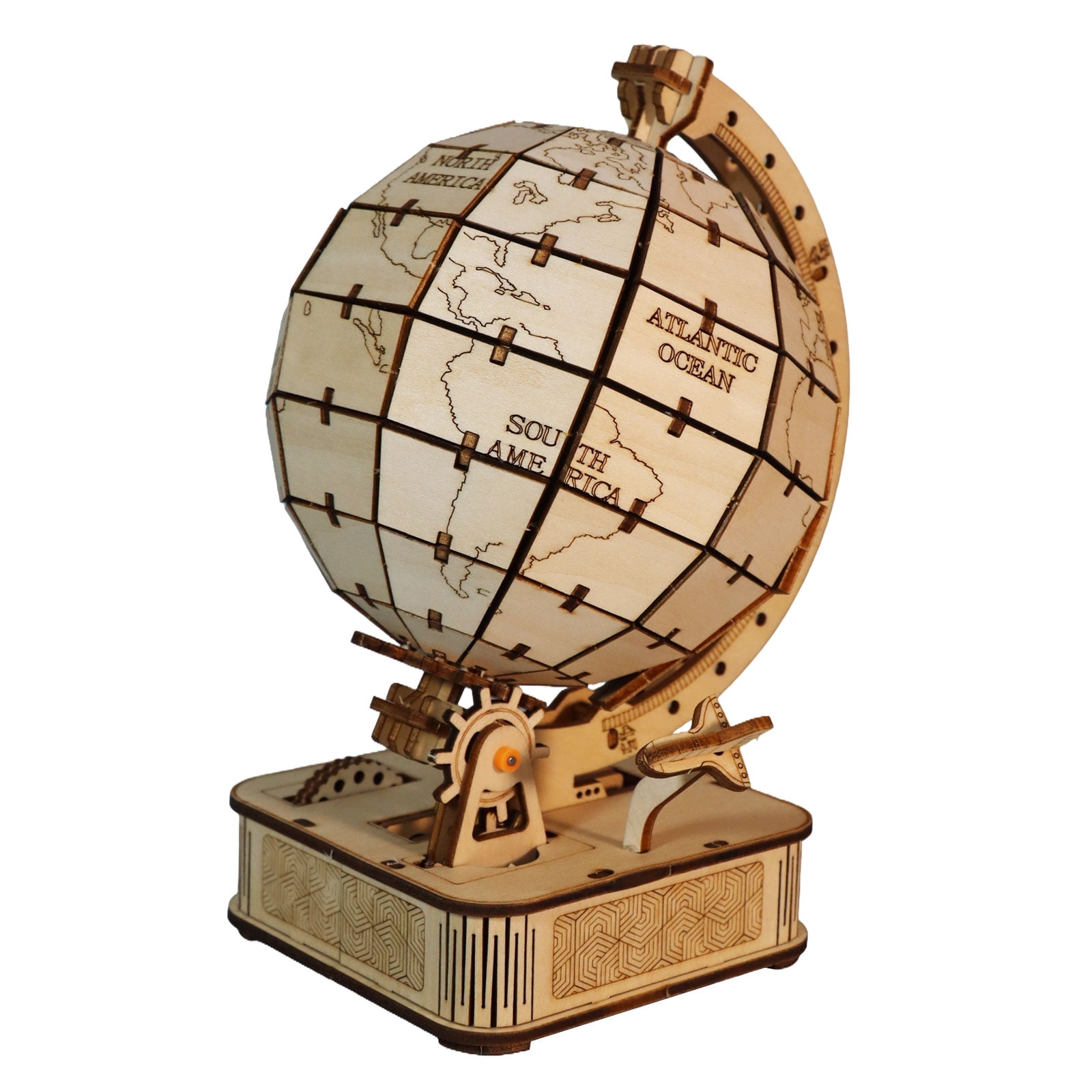 3D Wooden Puzzles Globe Model Kit, 360° Earth Display with