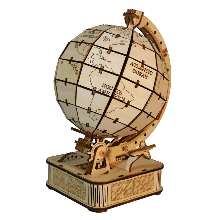 3D Wooden Puzzles Globe Model Kit, 360° Earth Display with