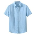 thumbnail image 3 of Mens Shirts Short Sleeve Solid Color Button Down Lapel Tops Summer Loose Breathable Casual Dress Shirts for Men Blue M, 3 of 10