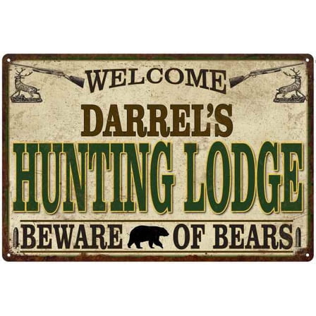 DARREL'S Hunting Lodge signGift Man Cave 12x18 Metal Sign 112180085450