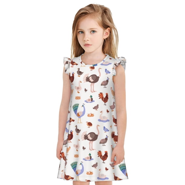 Fotbe Farm Birds Goose Vestido de Dormir para Niñas de 3 a 10 Años, Mangas Cortas, Estilo Princesa, Pijama Camisón con Mangas Voladas-XX-Large
