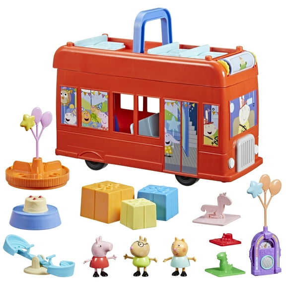Peppa Pig Toys Peppa’s 2-in-1 Party Bus Playset with 3 Figures, Preschool Toys for 3 