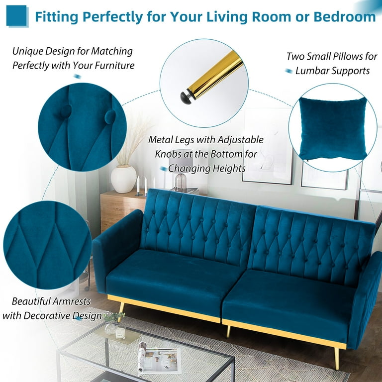 Teal 2024 futon couch