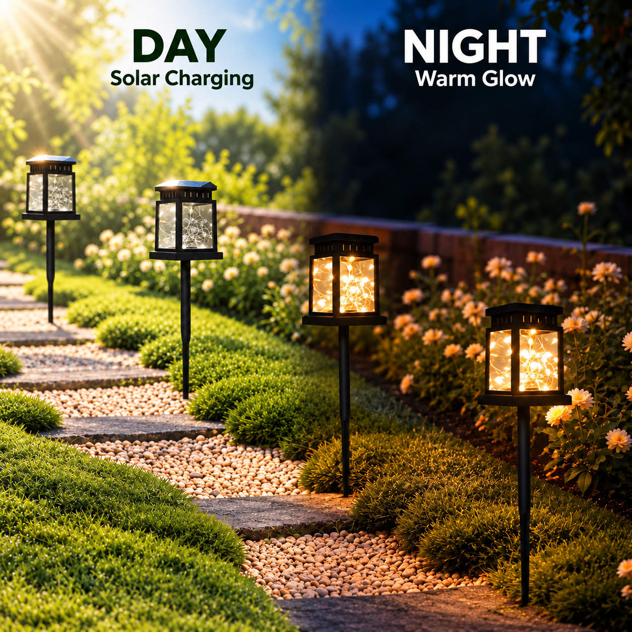Mehoom 4-Pack Solar Lanterns, 40 LED, Warm White Vintage photo 6