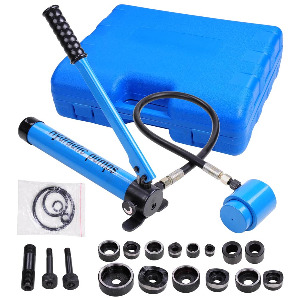 15 Ton Hydraulic Knockout Punch Sets Driver Kit 10 Dies Conduit Hole Tool Gauge Tool Metal Case 