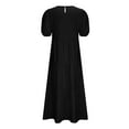 thumbnail image 4 of Viadha Summer Clothes Women's Bubble Sleeve Round Neck Patchwork Loose Casual Shirt Long Dress, 4 of 9