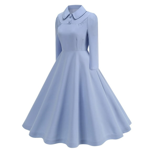 Miqool Women's 1950s Vintage Tea Party Cocktail Dresses 3/4 Sleeve Lapel A-Line Swing Midi Dress Prom Formal Dresses Work Church Dress