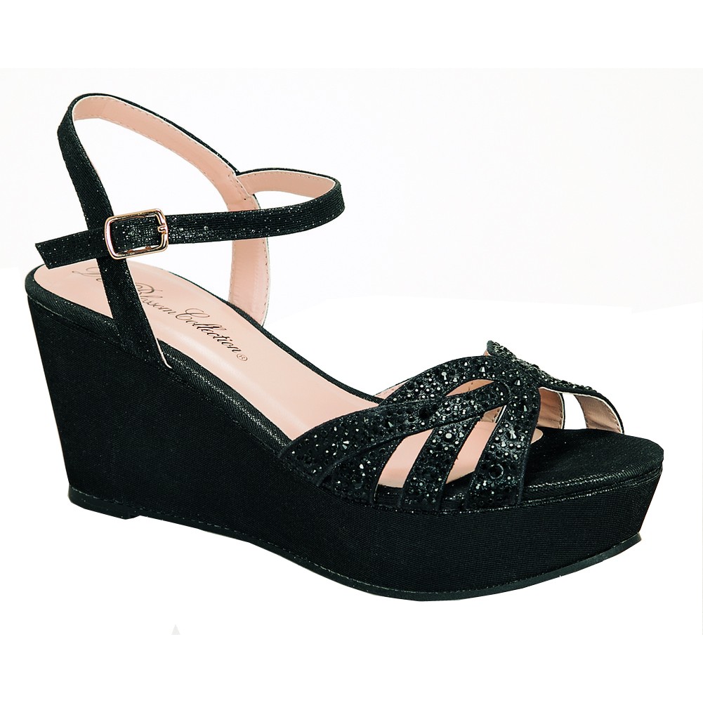 black sequin wedge sandals