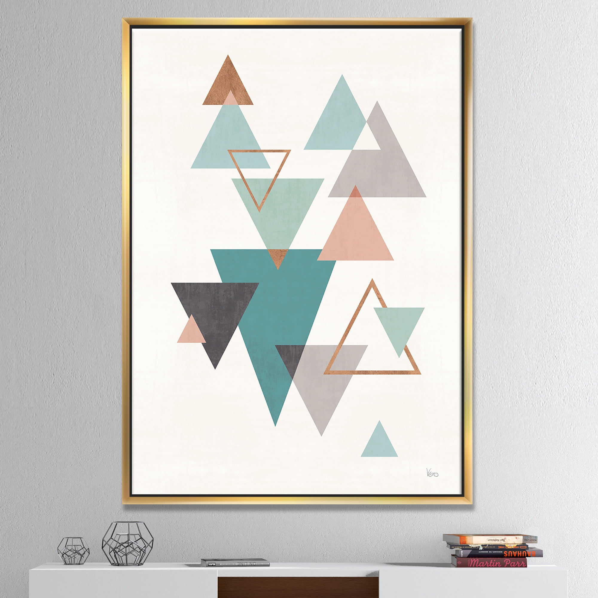 Designart ' Geometric hexagons Pattern V ' Transitional Framed Canvas