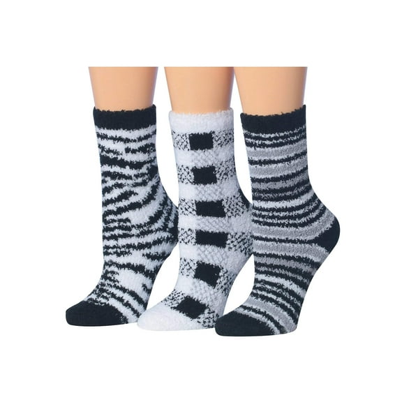 Colorfut Women's 3-Pairs Cozy Microfiber Anti-Skid Soft Colorful Patterned Fuzzy Crew Socks Slipper (with non-slip silicone grippers) FZ16-A