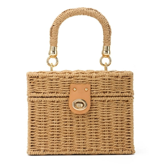 Rattan Purse for Women Summer Tote Handbag Woven Bakset Crossbody Bag Trendy Beach Top Handle Bag