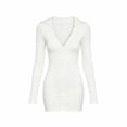 thumbnail image 4 of GUACER Halloween Dresses for Women Hooded Deep V Neck Long Sleeve Stretch Bodycon Mini Dresses for Party Fall Winter Club Night Out, 4 of 5