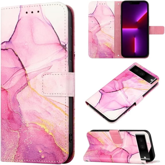 Case for Google Pixel 7,Google Pixel 7 Wallet Case Cute with Kickstand Magnetic and Card Holder Leather Flip Protective Case for Women Compatible with Google Pixel 7 Marble Pink