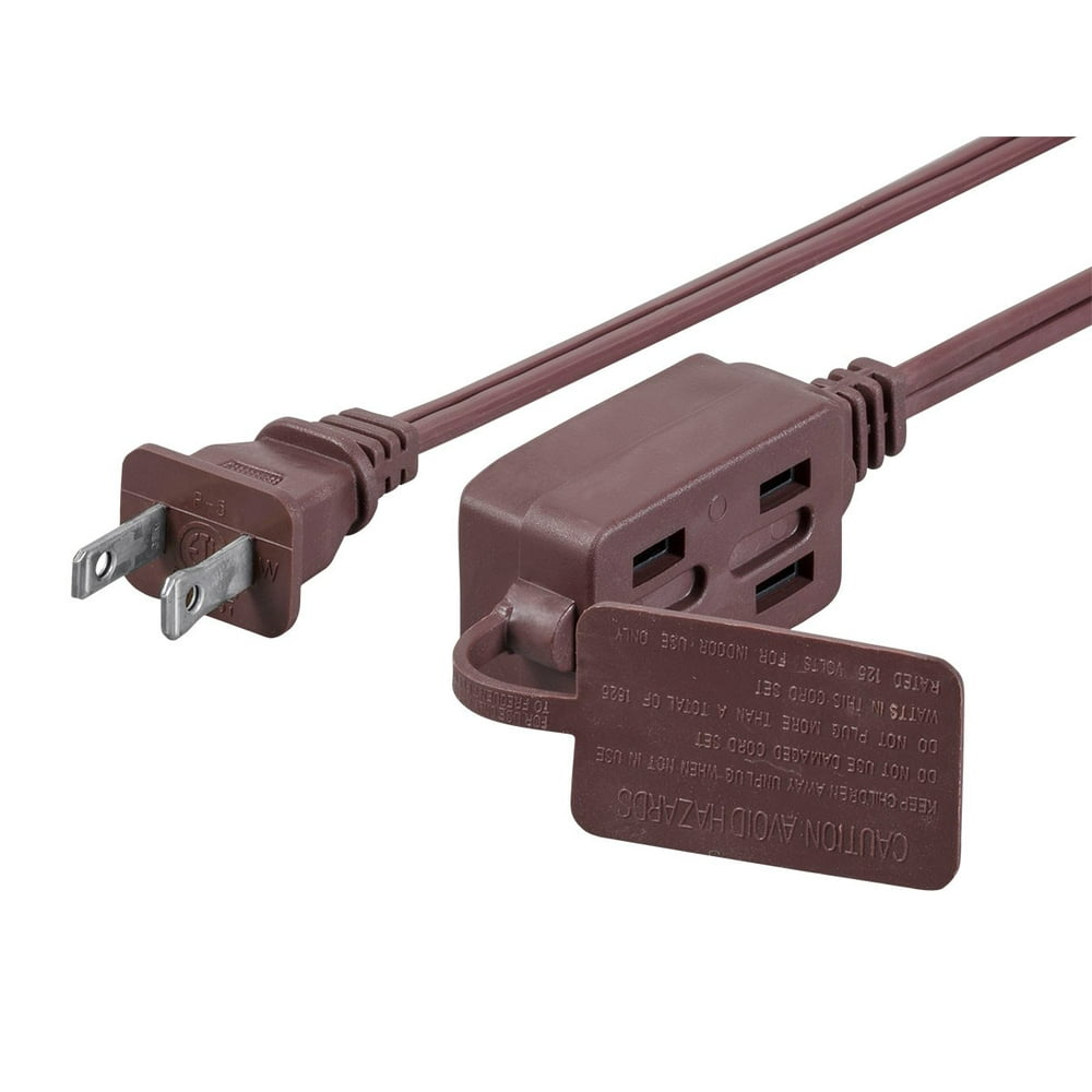 Monoprice Power Cords Extension Cord 6 Feet Brown 16AWG 3Outlet