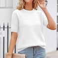 thumbnail image 6 of Women's Tops Dressy Casual Summer Crewneck Short Sleeve Sweaters Knit Solid Trendy Hollow Out Shirts Blouses White L, 6 of 6