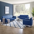 thumbnail image 2 of Tufted Armchair and Loveseat Sofa Set, Faux Leather, Silver Blue Navy, Modern Contemporary Urban Design, Living Lounge Room Hotel Lobby Hospitality, 2 of 8