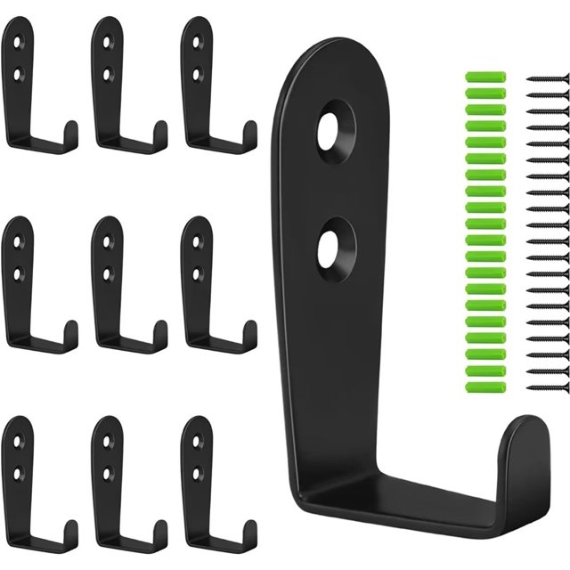 10 Ganchos para Abrigos Brillar de Metal Retro Negro en Forma de L con 22 Tornillos