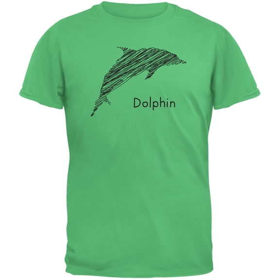 Dolphin Scribble Drawing Irish Green Adult T-Shirt - Large