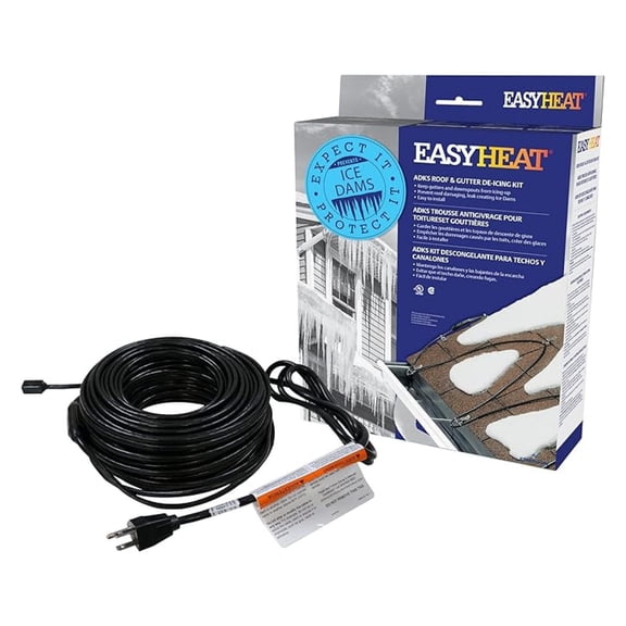 EasyHeat Roof Deicing Cable 30ft - For Roofs & Gutters - Ice Dam Prevention - 150W - Pre-Assembled Snow Melt Cable