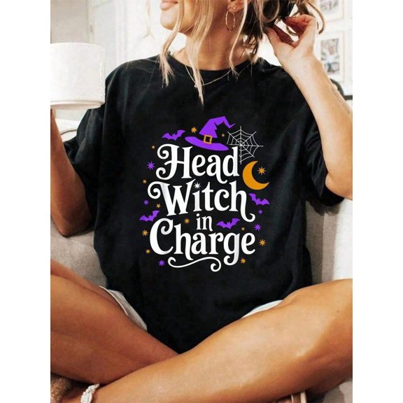 Halloween Graphic Women T Shirt Head Witch In Charge Funny Halloween Costume For Witches T-Shirt