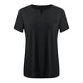 thumbnail image 2 of Dyfzdhu T-Shirt For Women Ladies Top V Neck Fashion Solid Color Short Sleeve Pocket Loose T Shirt Black Xxxxl, 2 of 3