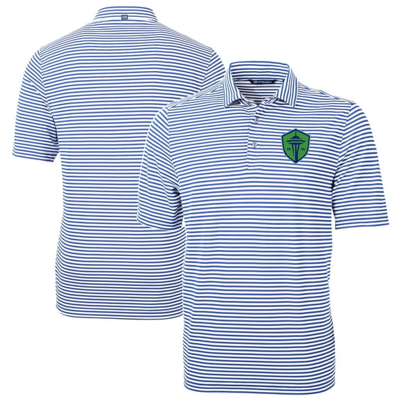 Men's-Cutter & Buck  Blue Seattle Sounders FC Virtue Eco Pique Stripe Recycled Polo