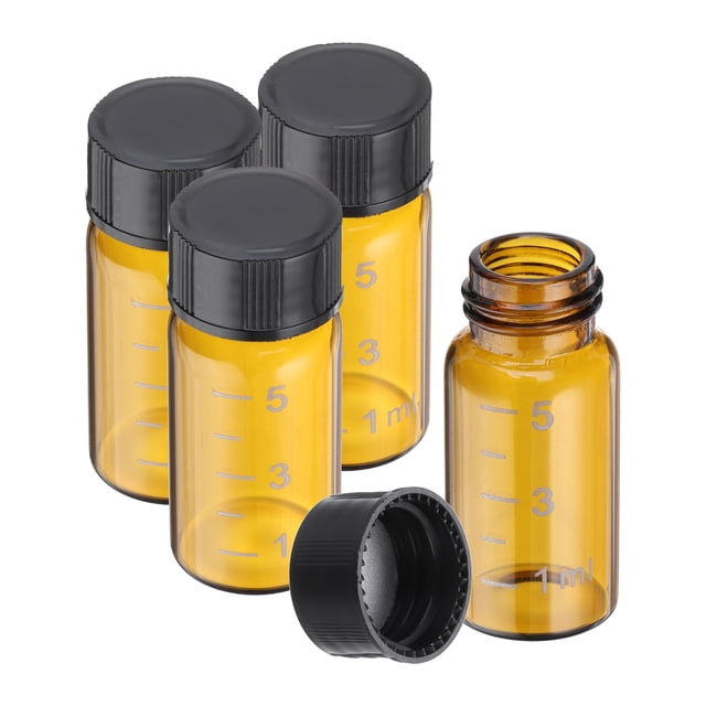Uxcell 4 Pcs 5ml Frascos de Vidrio Marrón Pequeños con Tapa de Rosca Negra Graduada