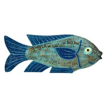 Things2Die4 Hand Carved Blue Wood Fish Statue 19" Nautical Coastal Decor Wood Accent