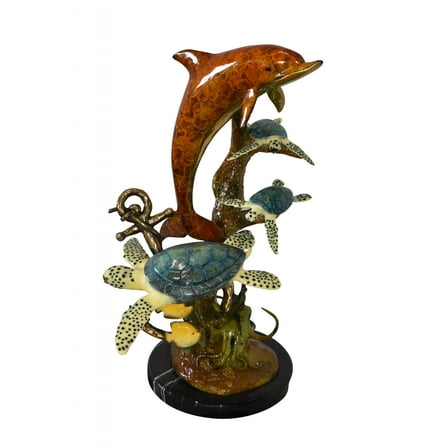 Dolphin Octopus and Three Turtles Fountain Bronze Statue Size: 28" x 21" x 35"H