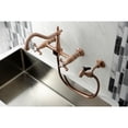thumbnail image 2 of Kingston Brass KS124AXBSAC Heritage Double-Handle Wall-Mount Bridge Kitchen Faucet with Brass Sprayer, Antique Copper, 2 of 8