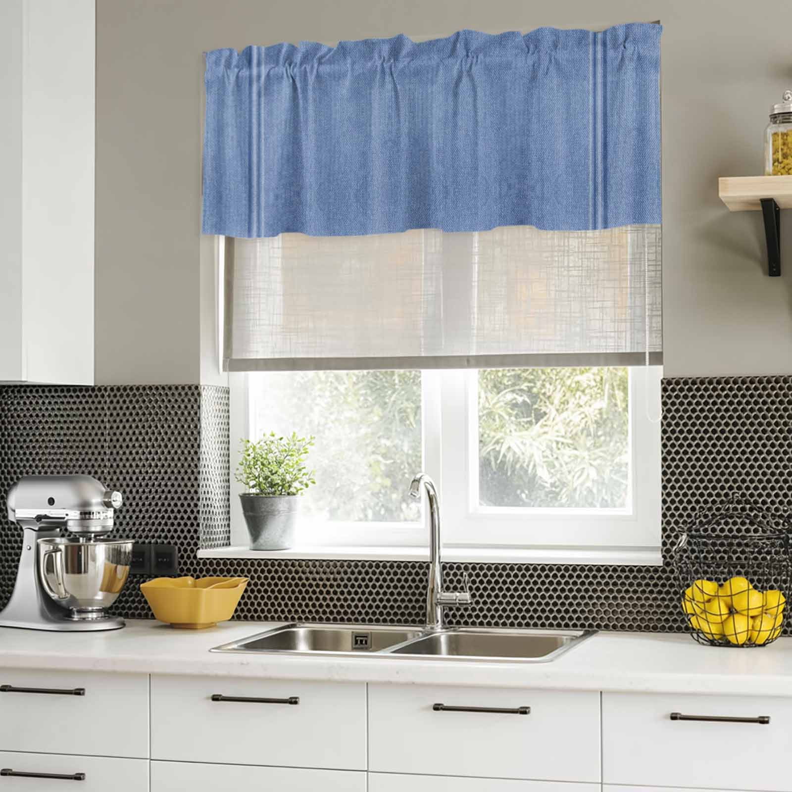 2 Pack Valances for Windows, Blue Window Valances for Living Room/Bedroom/Bathroom, Farmhouse Vintage Abstract Linen Texture Striped Light Filtering Kitchen Curtain Valance 60"W x18" L