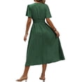 thumbnail image 5 of Women Casual Midi Maxi Dresses Polka Dot Print Short Sleeve V Neck Elastic Waist Boho Beach Dress Green M, 5 of 9